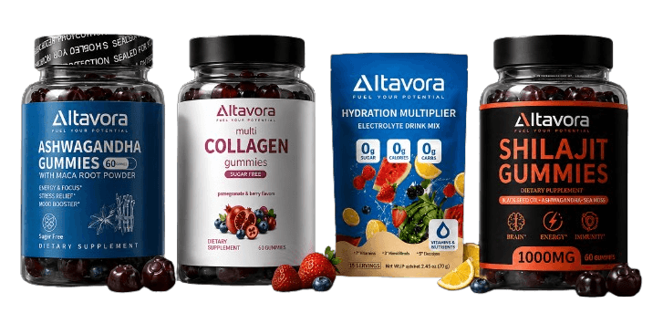 The Altavora range — ashwagandha, multi collagen, hydration multiplier and shilajit gummies